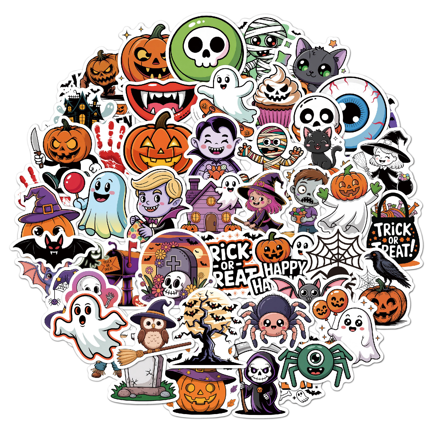 Picture of Halloween Stickers 2025 Holographic Laser Suitcase Water Cup Holiday Party Decoration Halloween Waterproof Stickers