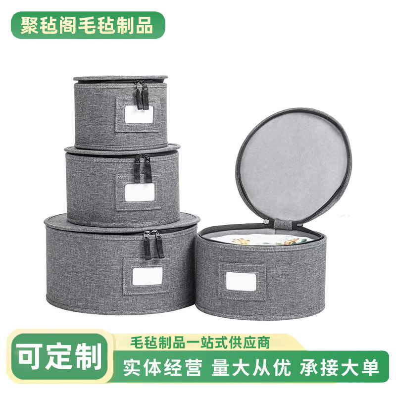 Felt storage bag felt tableware storage bag foldable picnic camping storage bucket dinner plate storage box supply