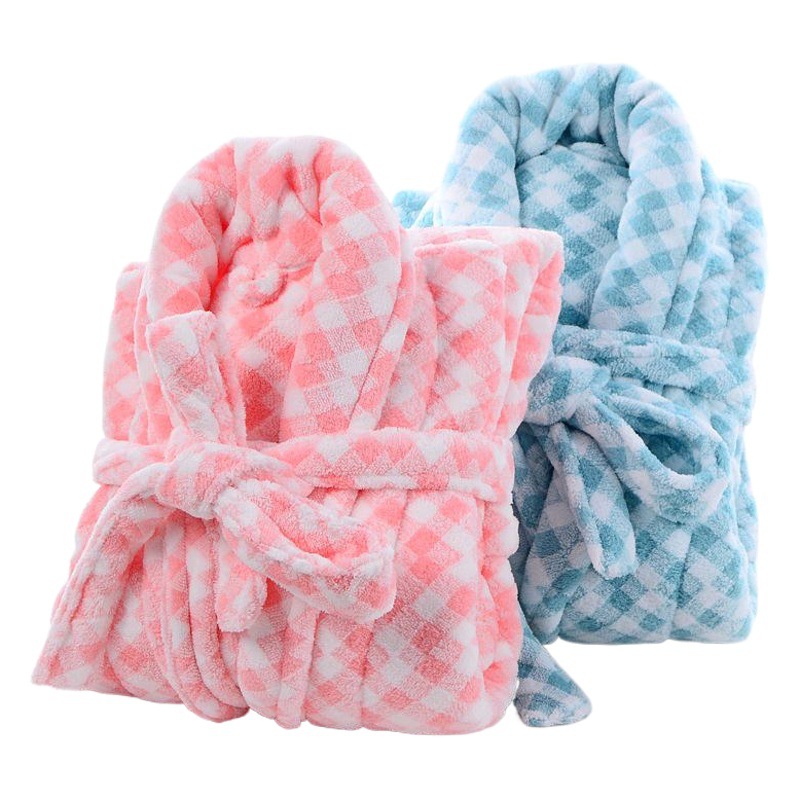 Bathrobe Wholesale Warp Knitted Coral Fleece Bathrobe Men's and Women's Nightgown Spring and Autumn Long Sleeve Comfortable Couple Pajamas Bathrobe Home Clothes