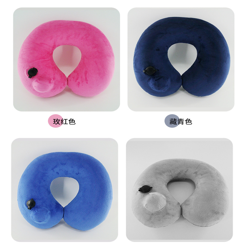 Picture of Pressing air nozzle crystal velvet jacket PVC pillow core outdoor travel pillow inflatable pillow U-shaped U-shaped pillow