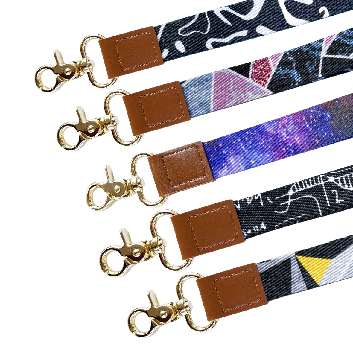 High quality color UV printing Starry Sky geometric leopard print simple polyester thickened lanyard PU leather mobile phone ID rope