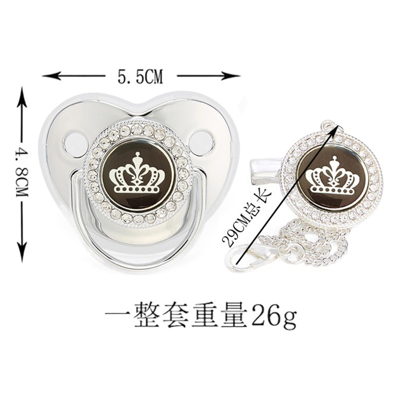 Cross-border black crown drill baby soothing play mouth baby diamond pacifier with chain clip