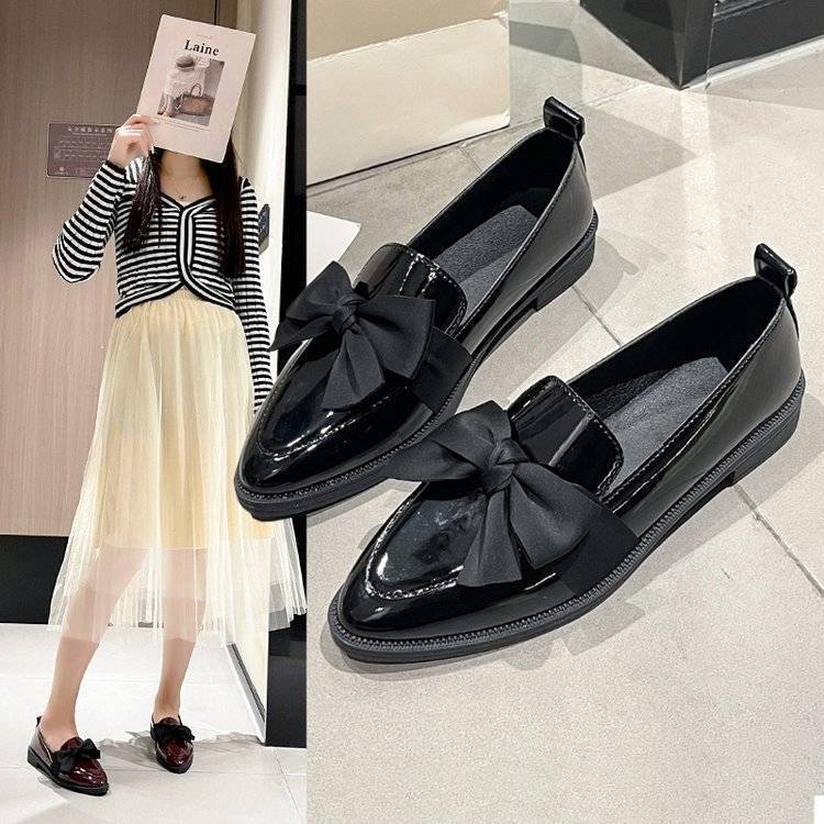 Small Inner Height-raising Pointed-toe Single-layer Shoes Loafers Long-standing Work Shoes Women's Black British-style Small Leather Shoes