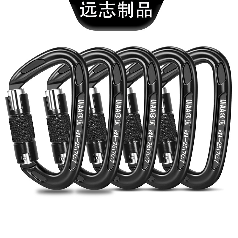 Picture of D-type automatic main lock 25KN aviation aluminum alloy D-type mountaineering buckle outdoor mountaineering automatic buckle rock climbing quick hanging hand lock