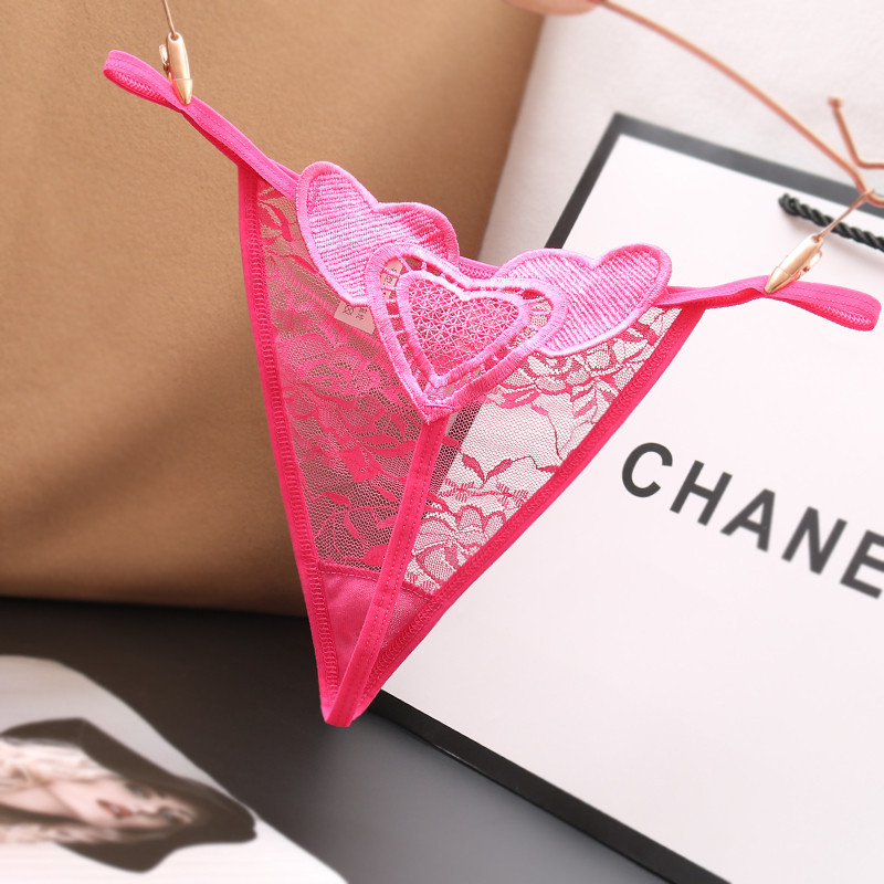 Sexy transparent lace women's underwear ultra-thin hollow heart-shaped one line hot sexy thong hot t pants