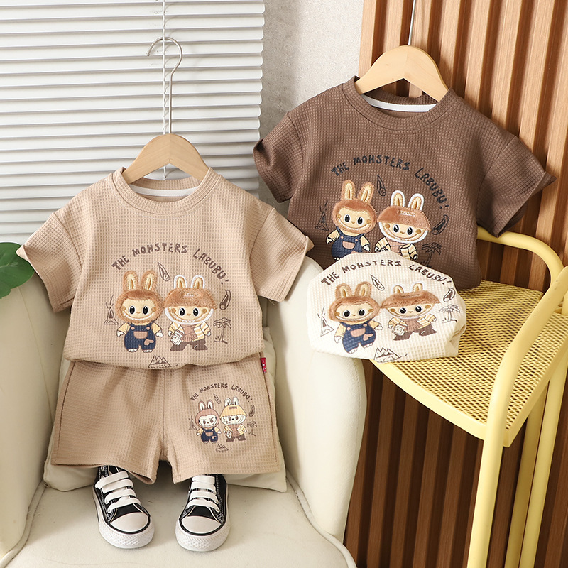 Trendy Children's Fashion Children's Girls Summer Two-piece Short-sleeved Shorts Loose suit Children's Cartoon Clothes