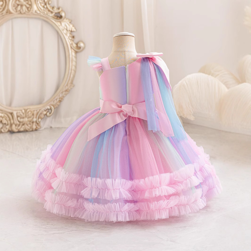 Picture of Cross-Border Princess Dress for Girls, Little Girls, Stylish Rainbow Dress, Children's Fluffy Gauze Flower Girl Dress, Foreign Trade Spot