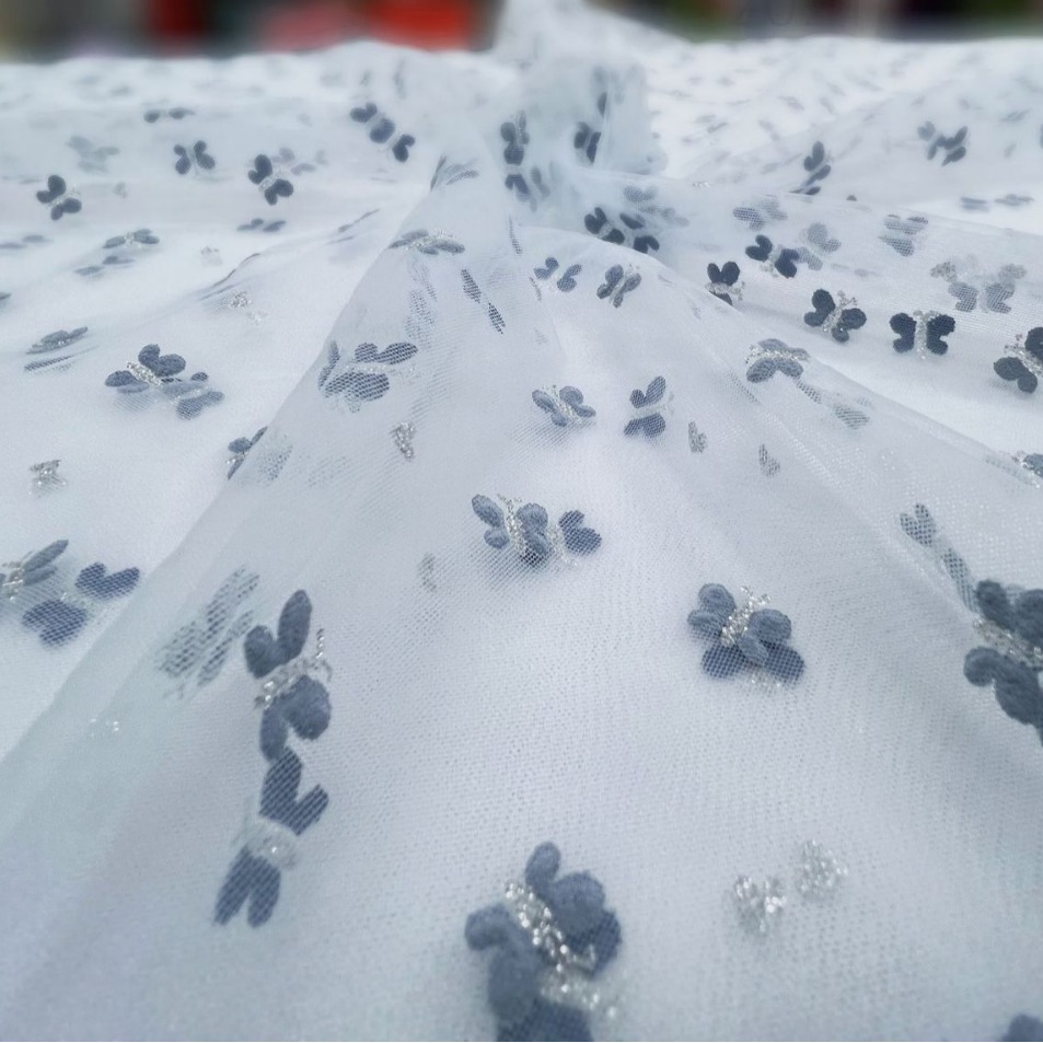 Factory Special Dense American Mesh Swiss Mesh 3D Stereo Small Butterfly Two-Color Foam Printed Gold Gauze Skirt Mesh Fabric
