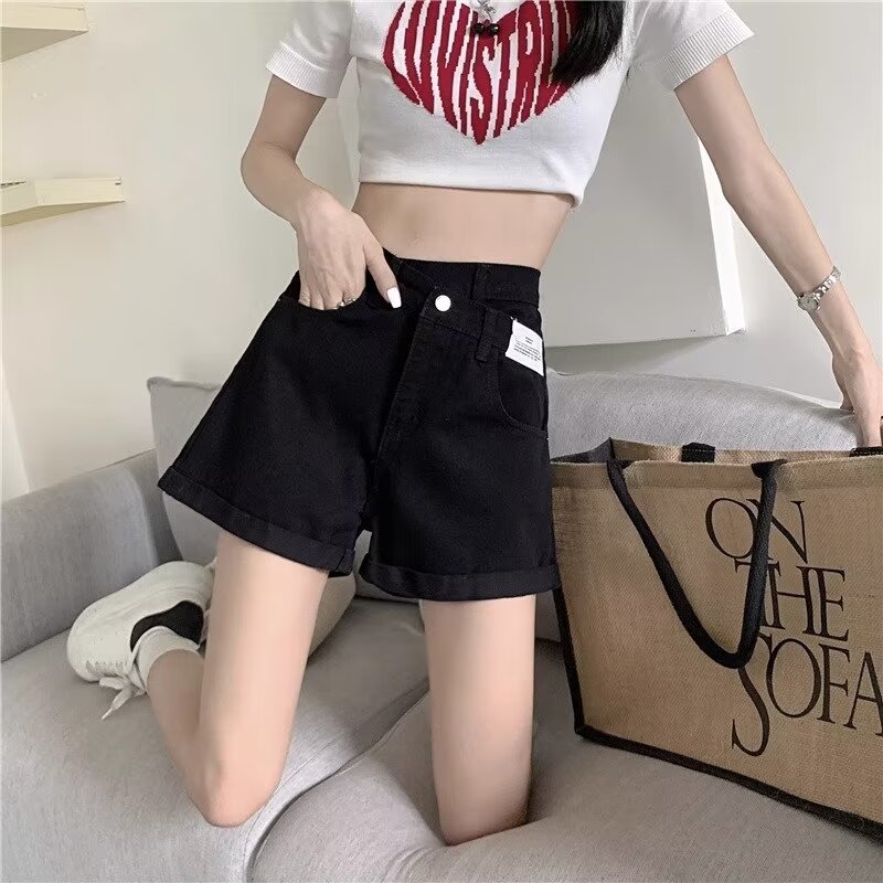 Fashion Design Sense Irregular Denim Shorts Women's Summer New Loose Slimming A- line High Waist Hot Trendy Ins Pants