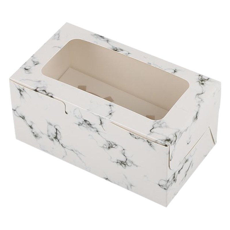 Marble Pattern 2 Pack Cup Cake Packaging Box Window Transparent Egg Tart Box Mafen Cup Box Baking West Point