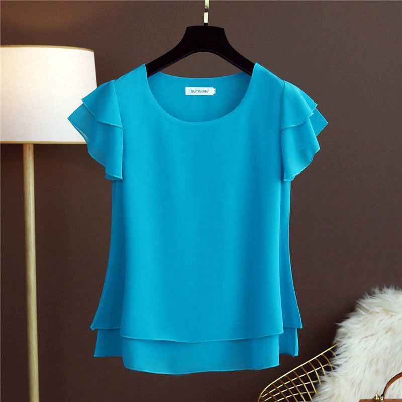 Summer New Short-Sleeved Tops for Women to Cover the Belly, Chiffon Shirts, Large Size T-Shirts, Loose and Stylish Shirts, Women's Bottoming Shirts