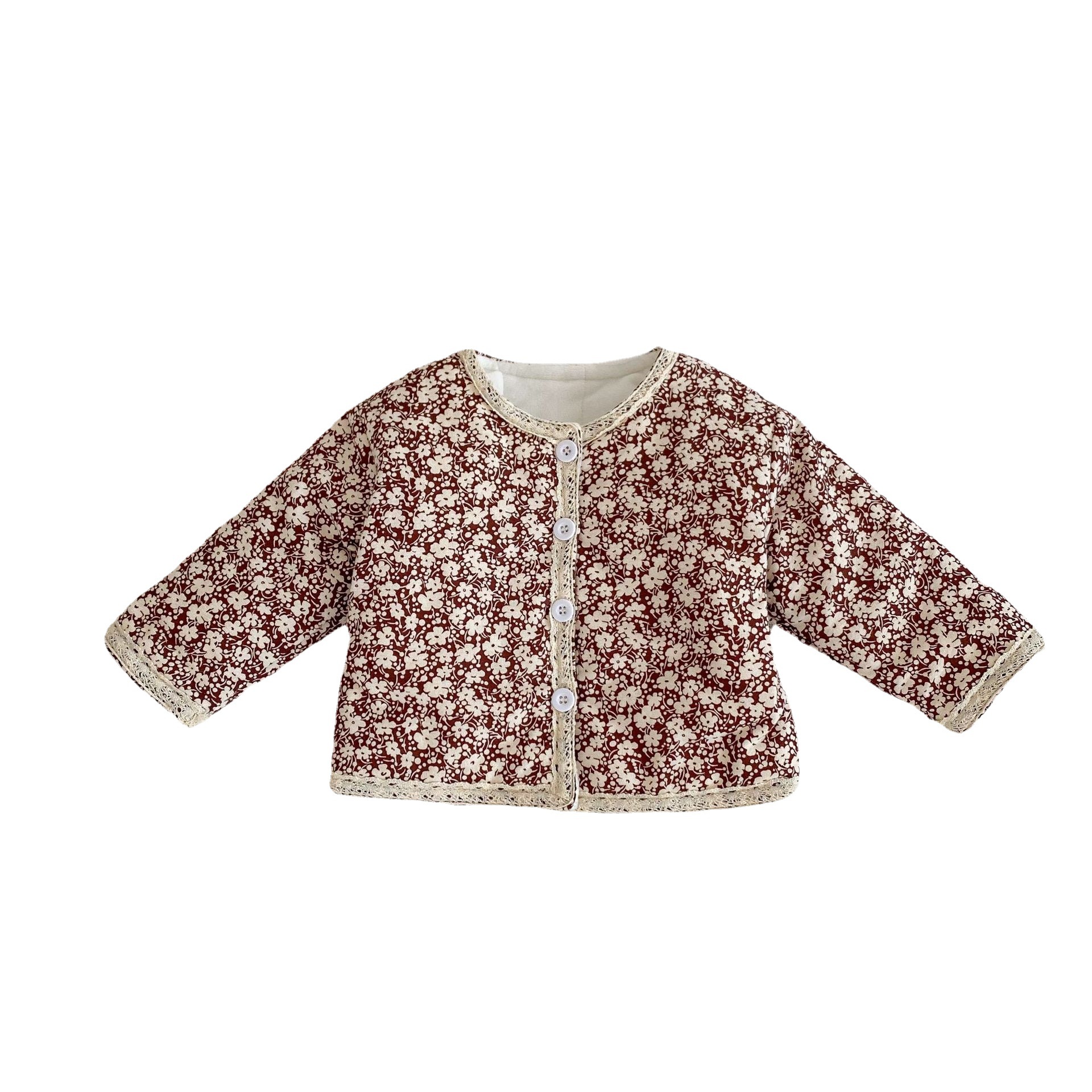 Picture of 2025 New Winter Clothing for Baby Girls, Infants and Young Kidsren, Thickeneded Long-Sleeved Lace Floral Quilted Cardigan Jacket