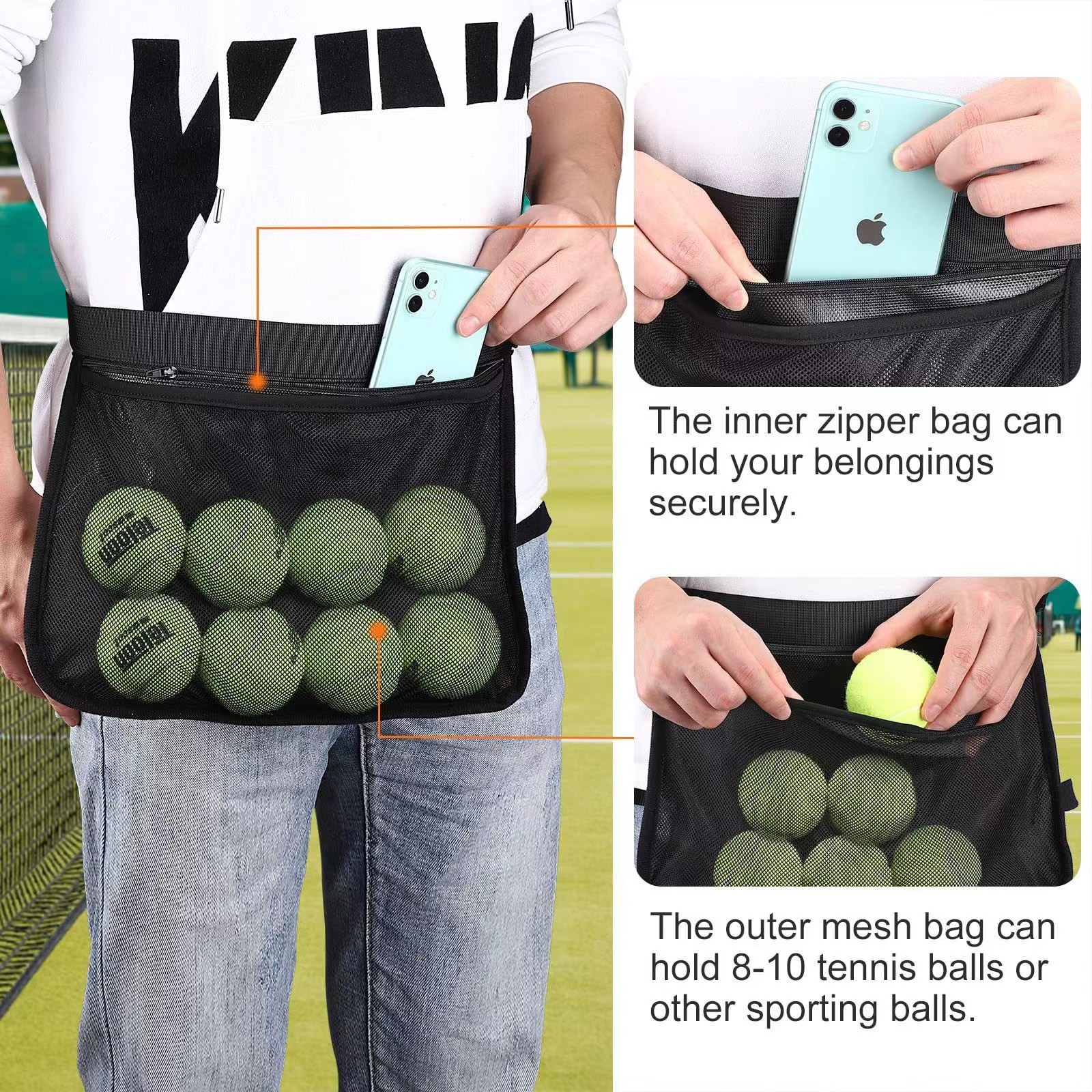 Golf Tennis Storage Bag Portable Lightweight Pick Ball Bag Tennis Pickup Bag Outdoor Ball Storage Waist Bag
