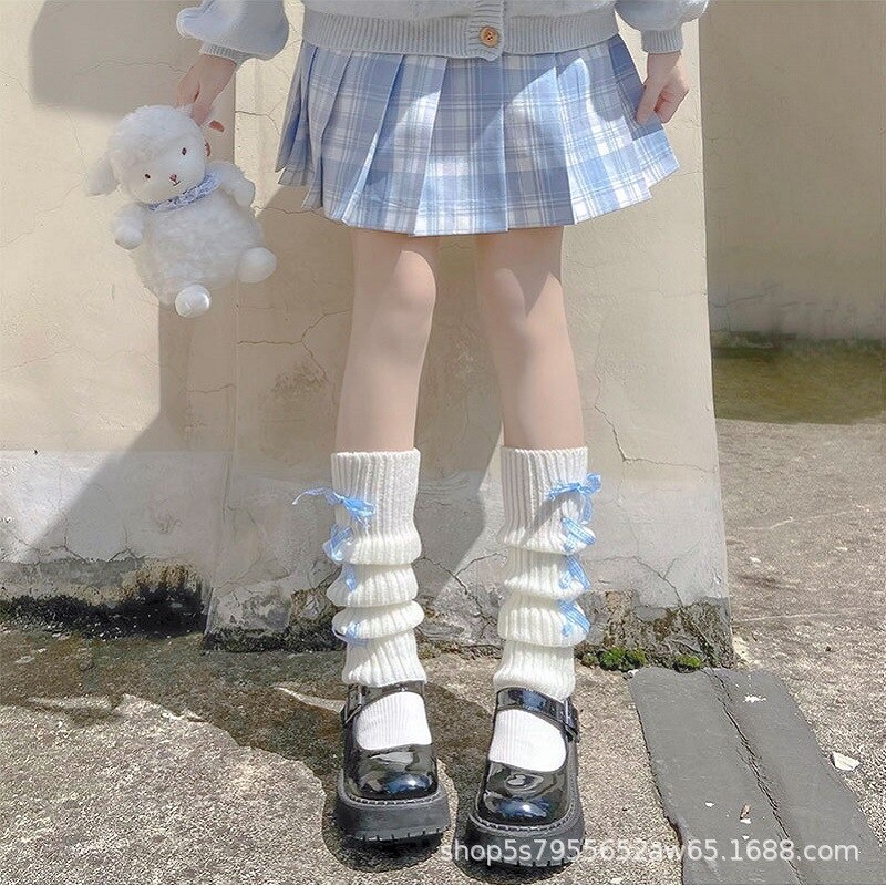 Lolita Socks Cross Bow Warm Socks JK Girls Winter Wear Stocking Lolita Warm Foot Cover