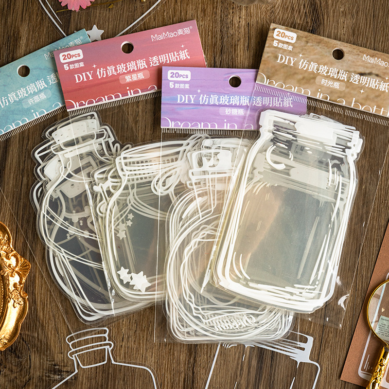 Bottle Qimeng series PET sticker package bottle dried flower hand account sticker transparent bookmark glass bottle sticker decoration