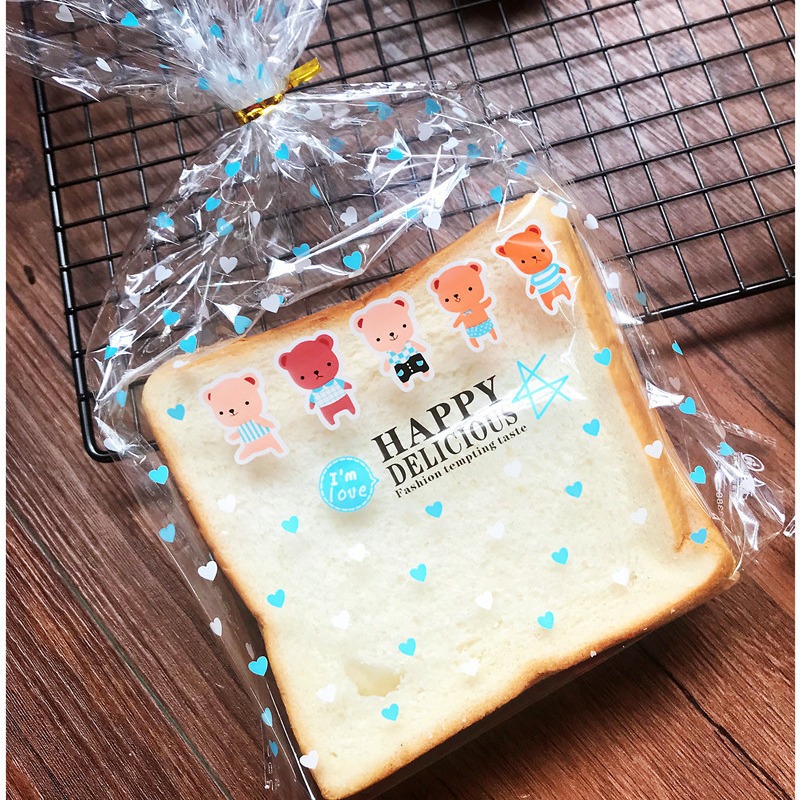 Happy Bear Flat pocket cow rolled cake sugar toast bread bag now transparent baking packaging OPP bag 100