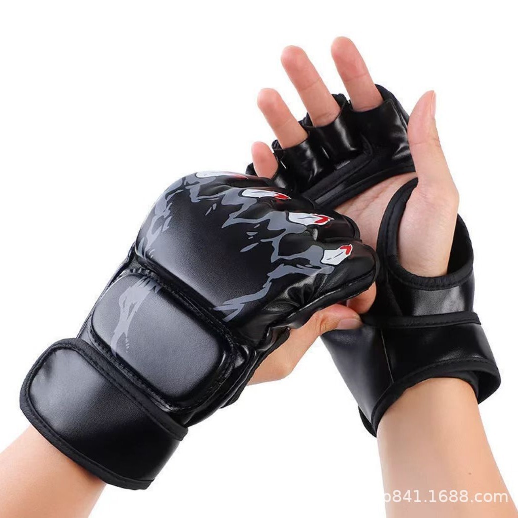 Picture of Adult Children's MMA Half Finger Boxing Gloves Thickened Sanda Fitness Sandbag Fighting Fighting Finger Leakage Knuckles
