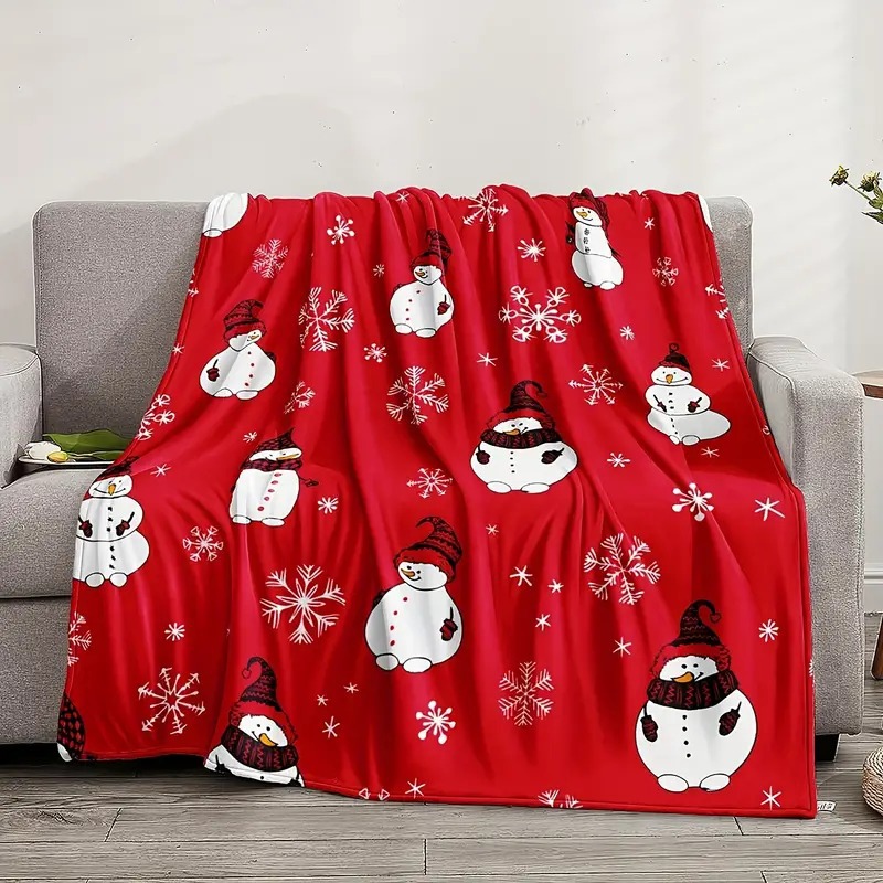 Christmas Blanket Snowman Snowflake Print Flannel Blanket Soft Warm Nap Blanket for Sofa Bed Camping