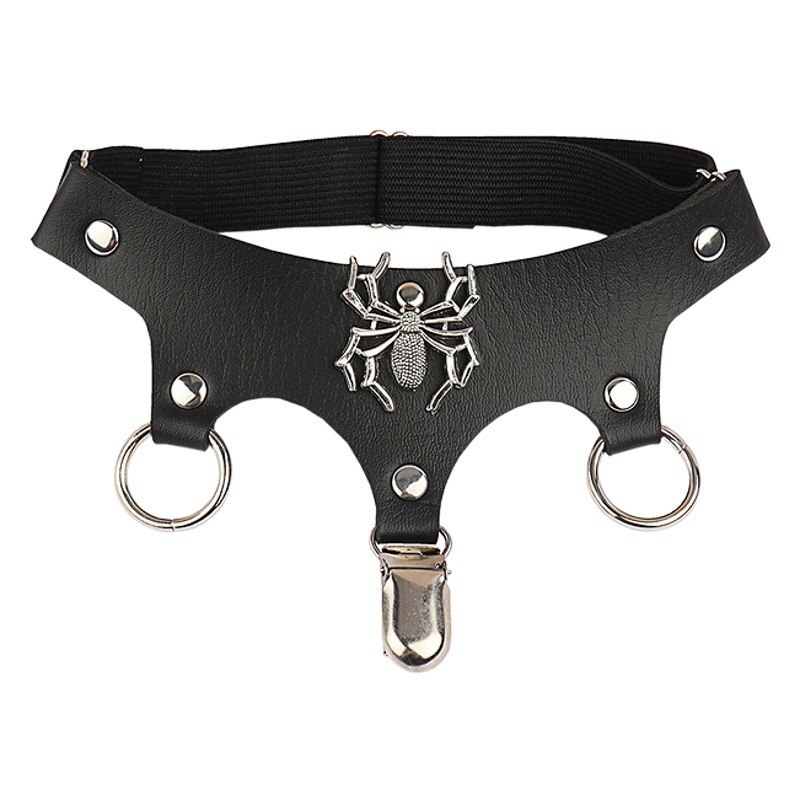 European and American Christmas Halloween Punk Gothic Spider Double Ring Personalized PU Leather Garter Elastic Thigh Ring