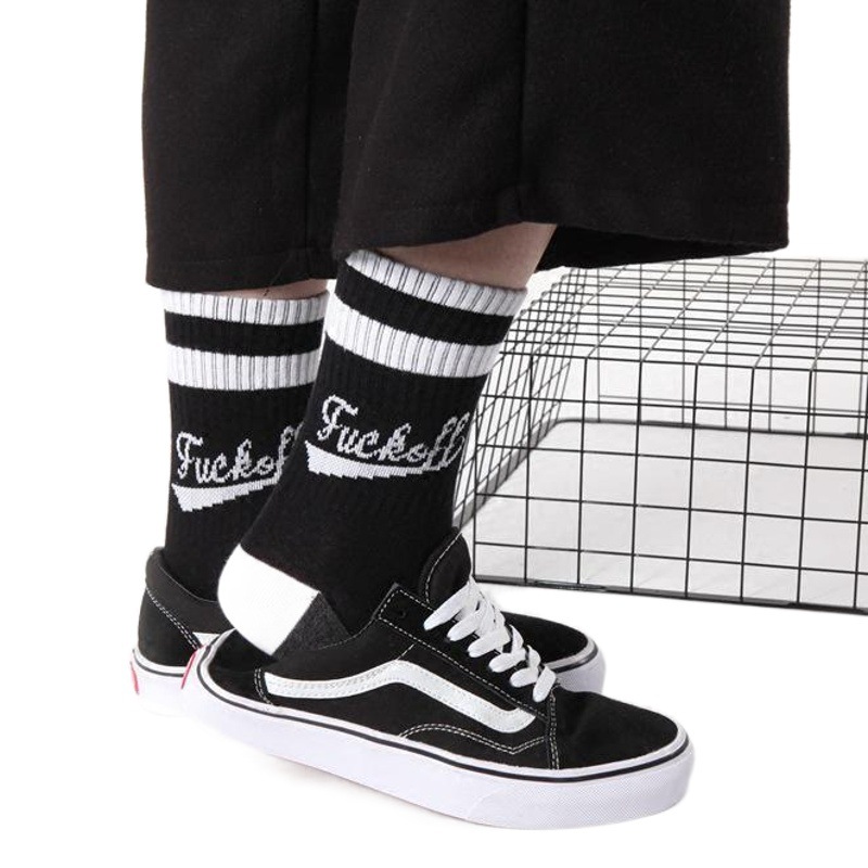 Korean Couple Trendy Brand Letter Harajuku Style Middle Barrel Skate Socks Striped Two-Bar Sports Baseball Socks for Men and Women