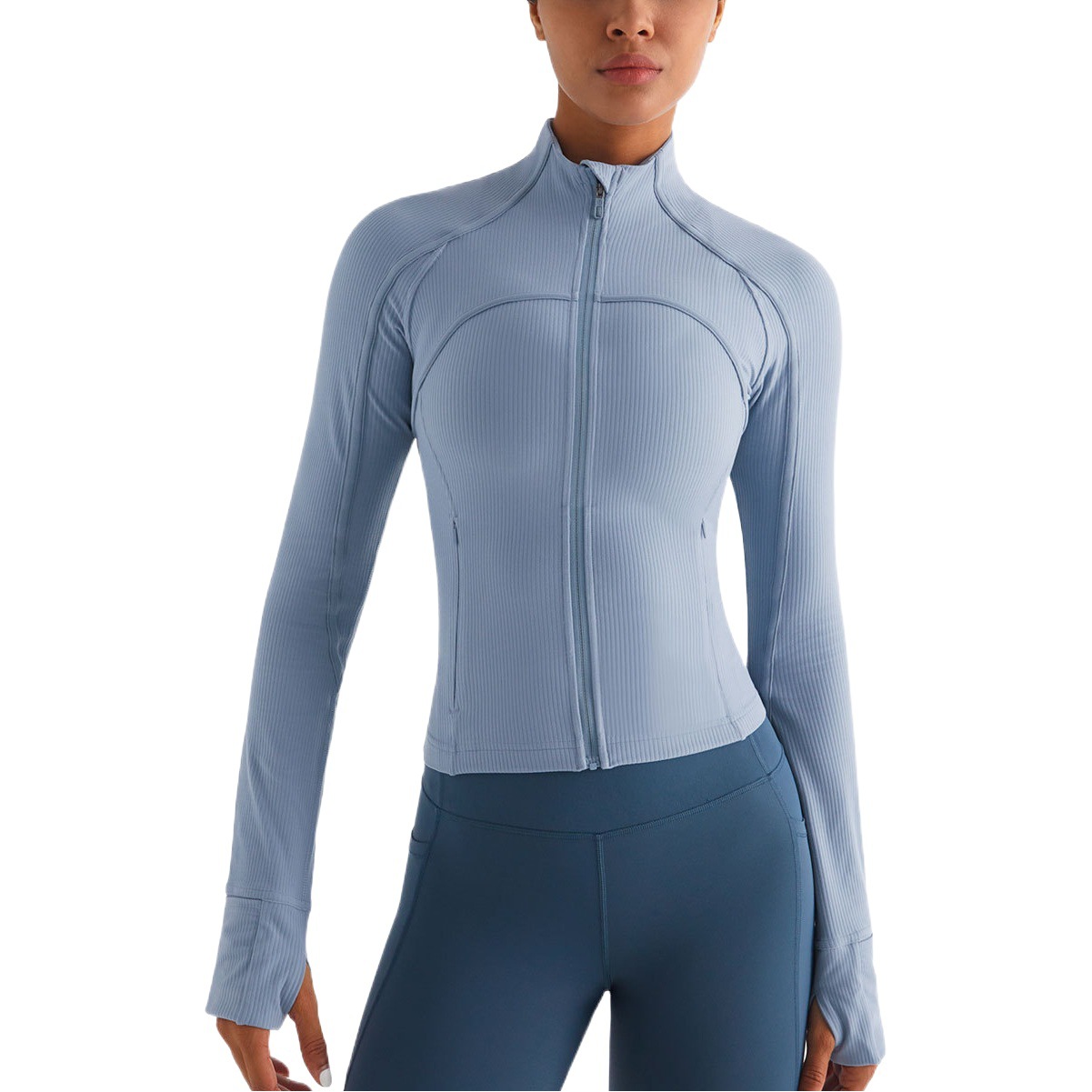 New nude slim-fit Sports Jacket Women's quick-drying running fitness sweater high elastic rib yoga long-sleeved top