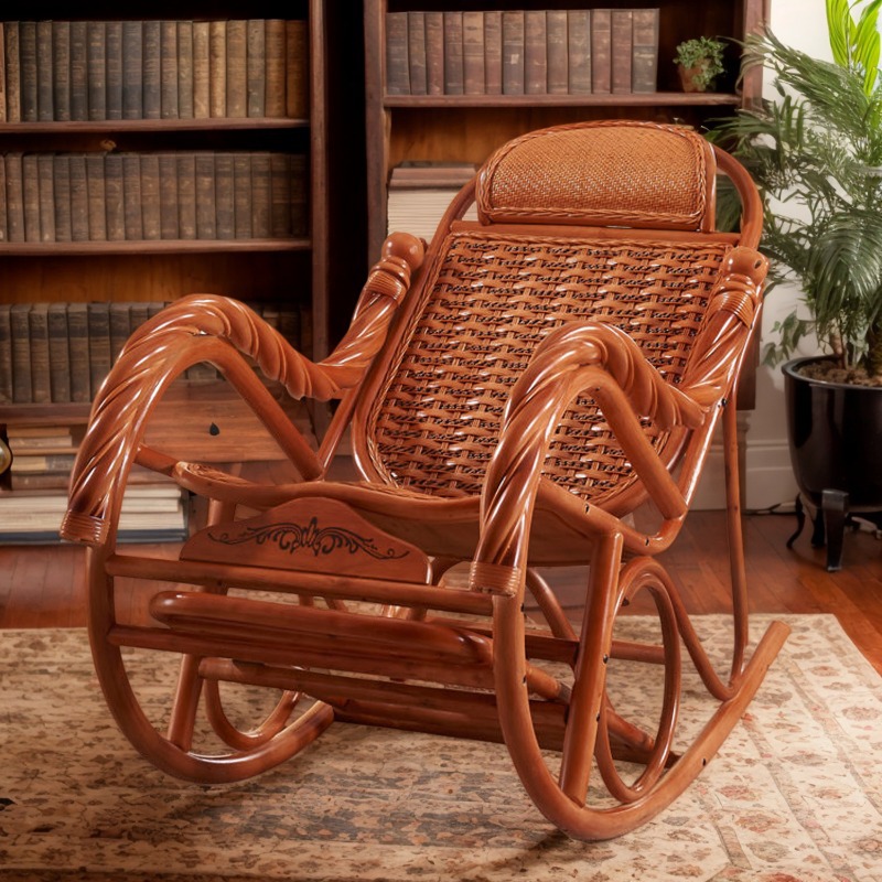 Natural Real Rattan Plant Weaving Elderly Nap Chair Home Indoor Leisure Leisure Old-Fashioned Lounge Chair Rocking Chair Balcony
