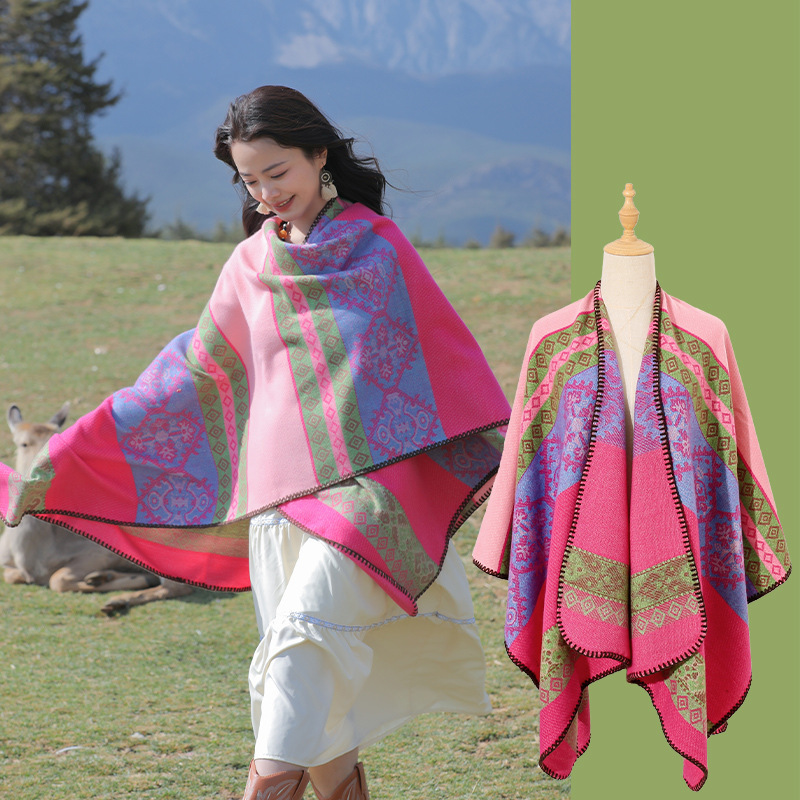 Picture of Ethnic Style Hooded Shawl Women's Yunnan Western Sichuan Travel Wear Costume Xinjiang Desert Photograph Outer Cape Cape
