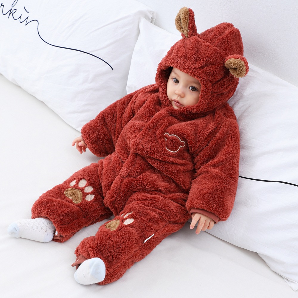 Picture of Baby's jumpsuit autumn and winter baby's thick warm climbing clothes newborn's cotton-padded clothes baby clothes fleece-lined clothes
