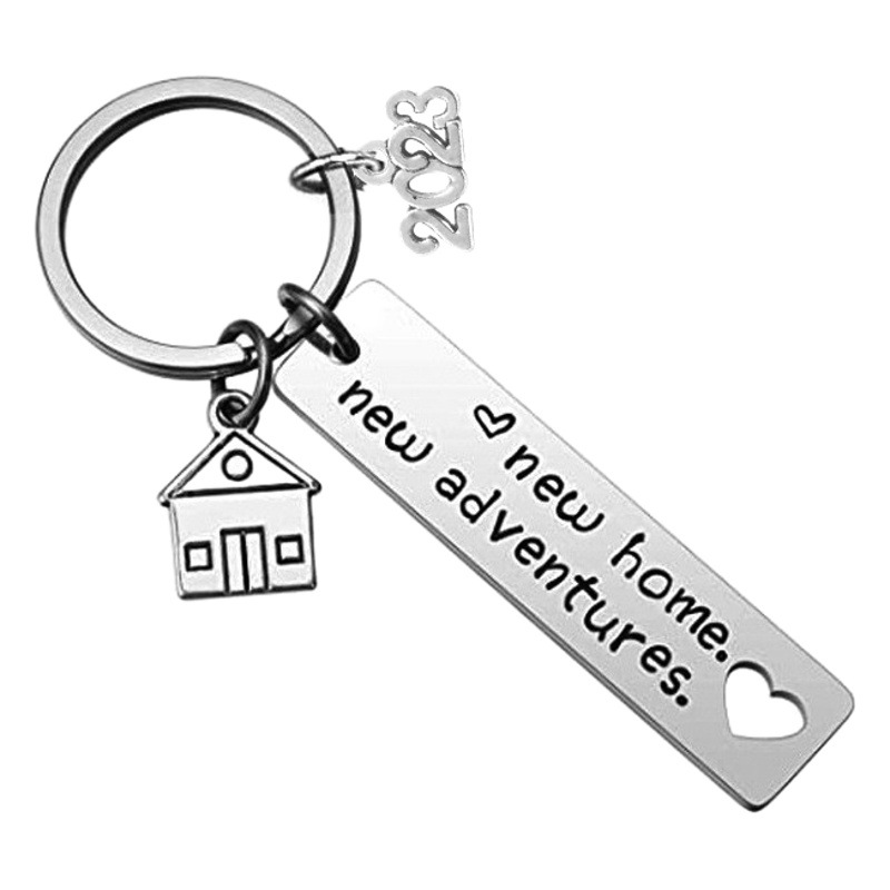 2025New home new adventure moving housewarming gift stainless steel keychain cross-border jewelry