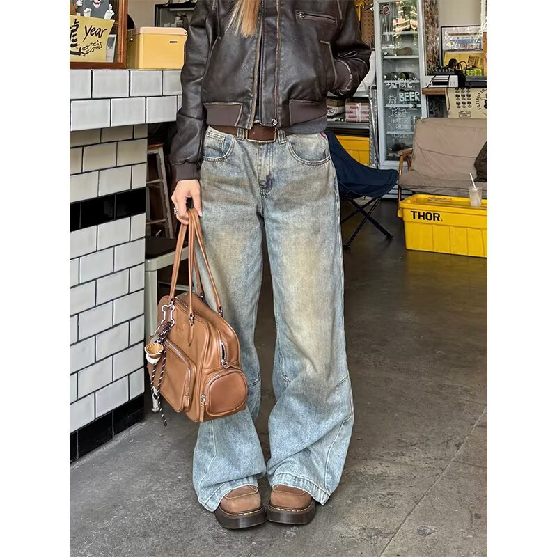 plus size American Style Retired Niche Wide Leg Jeans Women's Summer Retro Washed High Waist Loose Straight Pants
