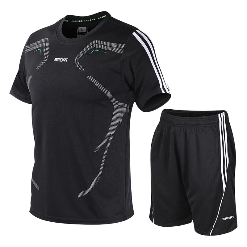 Summer Sports Suit Men's Plus Size Sportswear Ice Silk Short-Sleeved Shorts Two-Piece Set Fat Fitness Running 906