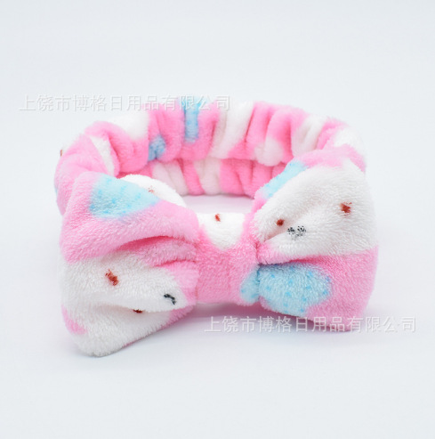 Picture of Korean Style Cute Dot Striped Headband Bow Hair Band Plush Hair Accessories Face Wash Hair Band Makeup Mask