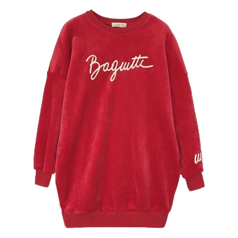 Picture of Pregnant Women's plus size Sweater 100.00kg chubby girl Slim 2024 Autumn and Winter Gold Velvet Mid-length Spring Gold Velvet Top