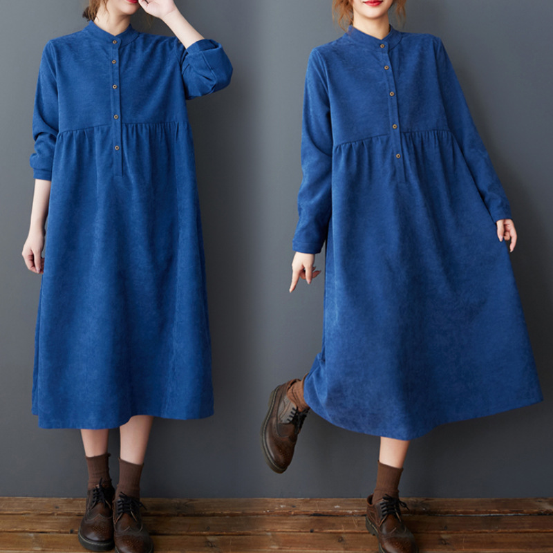 Real shot 2025 spring new Korean version of loose age-reducing warm sanding comfortable slim long sleeve dress