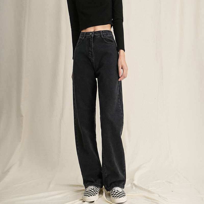 Black Straight Leg Jeans Women's 2024 New Spring and Autumn Wear Loose Slim Wide Leg Pants High Waist Dummy Pants