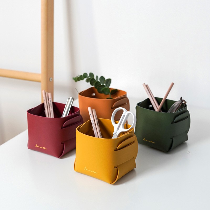 Nordic Style Tray Leather Miscellaneous Storage Box Stationery Storage Pen Holder Nordic Style Living Room Bedroom Cosmetics Storage