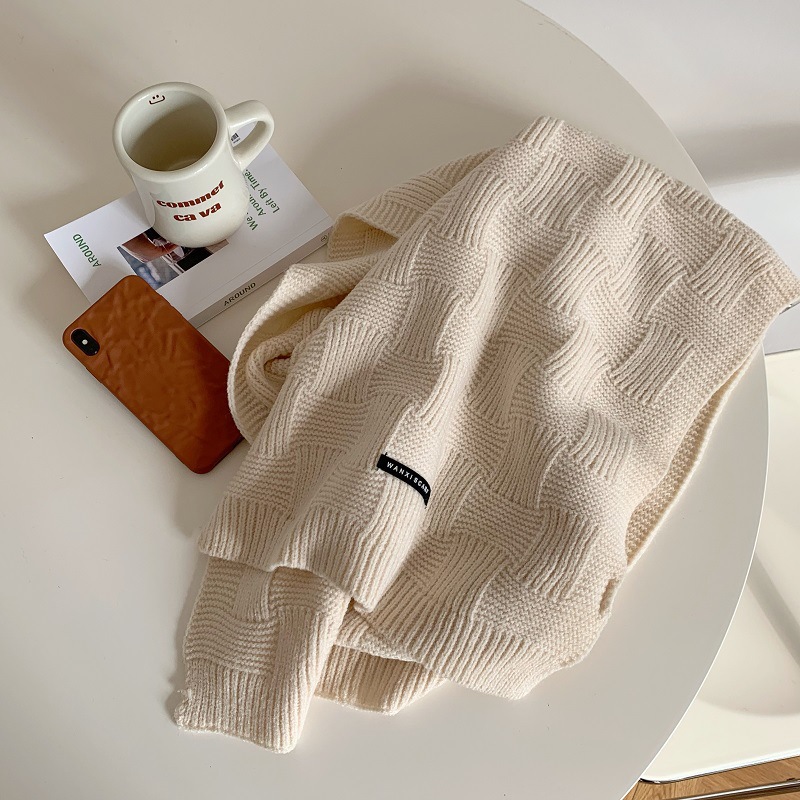 Picture of Recommended White Retro Green Scarf Women's Winter Soft Joker Solid Color Wool Korean Style Warm Scarf