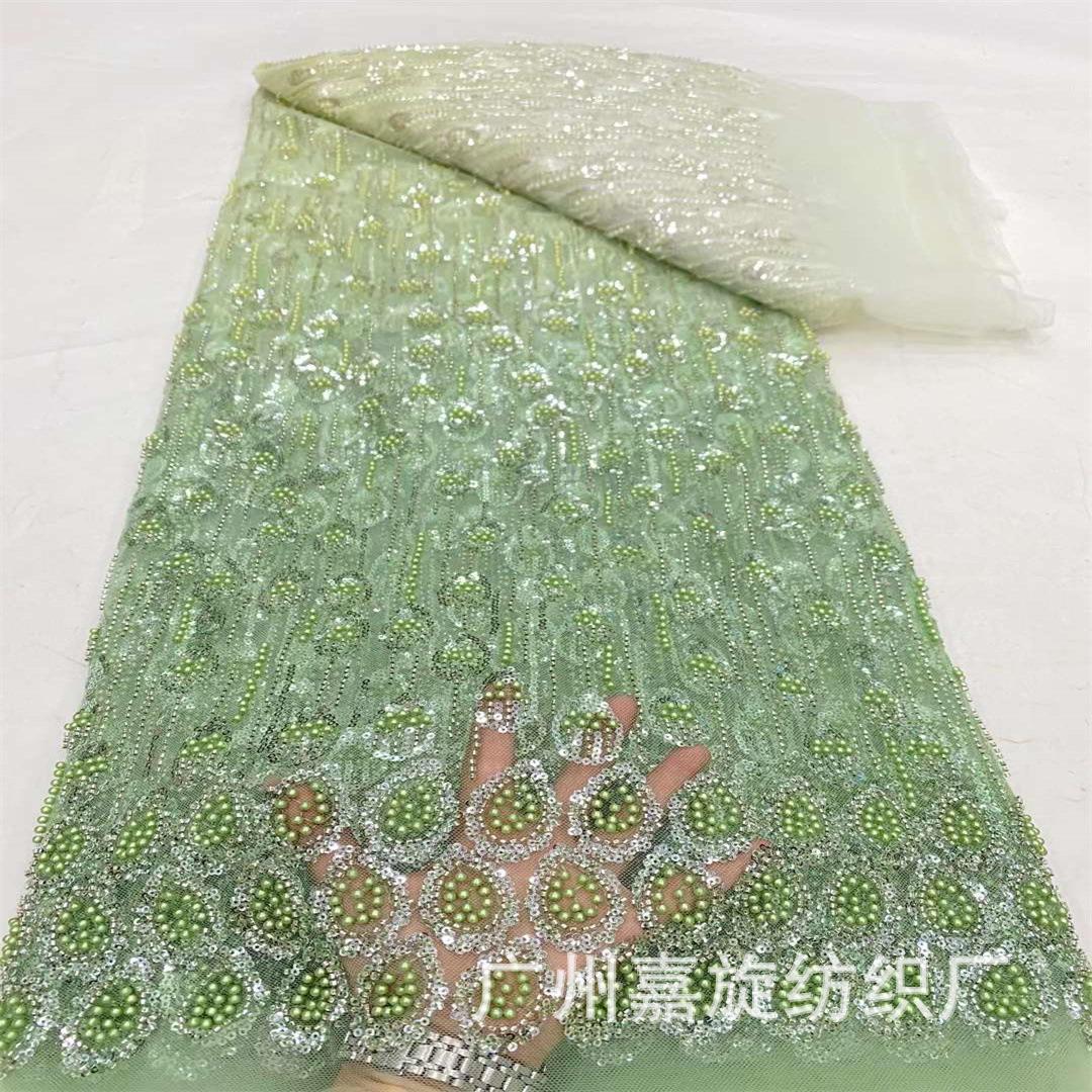 Water Drop Gradient Sequin Pearl Lace Fabric African Bridal Lace Wedding Dress Fashion Embroidery Fabric Jx4219