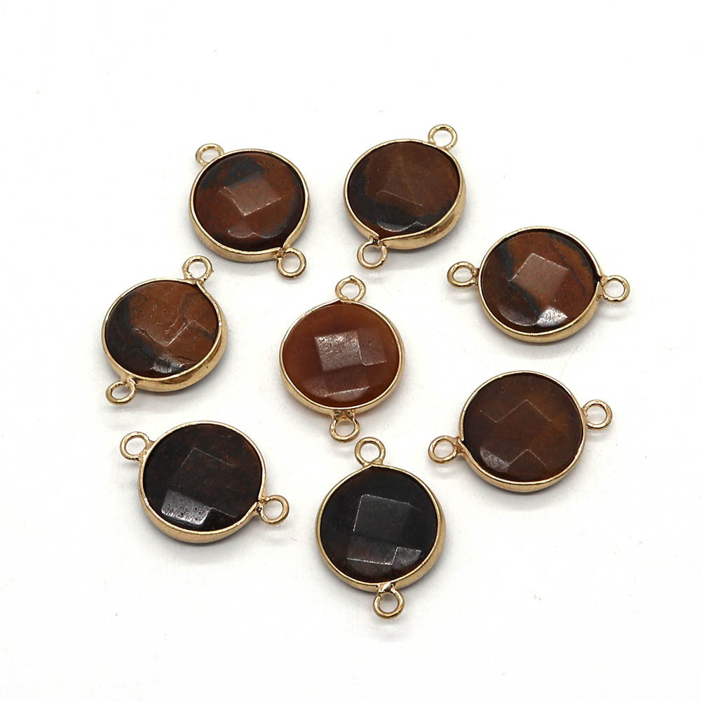 Picture of Natural Stone Cut Agate Pendant 16x 25mm Round Double Hole Connector Pendant DIY Necklace Accessories