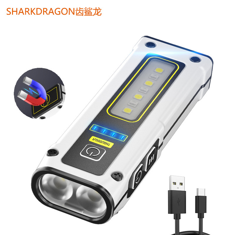 Cross-border new mini dual-lamp flashlight tail magnetic Type-C rechargeable multi-function flashlight with side lights