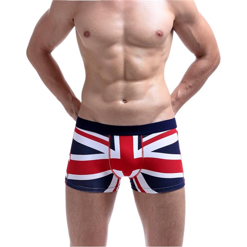 Wholesale Hibin seobean Men's Home Comfortable Underwear UK Flag Boxer Briefs Cotton Sexy