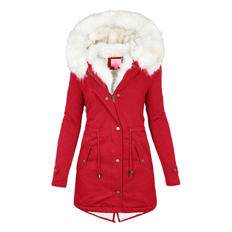 Autumn and Winter Hot Selling Export New Large Size Cotton Outwear Hooded Fur Collar Waist Thickeneded Mid-Length Women's Cotton Outwear