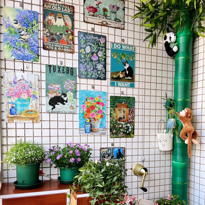 Picture of Cross-border American Country Retro Flower Figure Tin Painting Garden Pastoral Balcony Wall Wall Wall Old Decoration Pendant