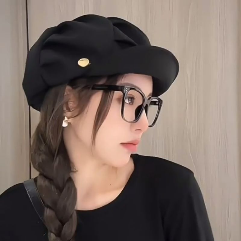 Picture of Showing Face Small Pleated Duck Tongue Beret Spring and Autumn All-match Casual Octagonal Hat Metal Label Soft Hat Street Hat Children's Trendy