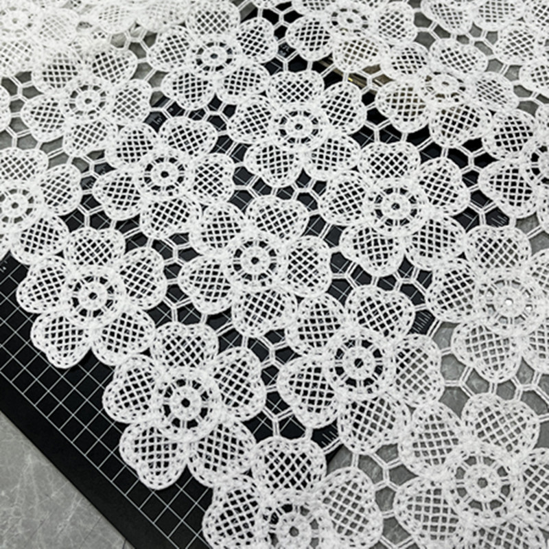 New Water Soluble Embroidery Full-width Imitation Hand Hook Embroidery Edge Lace Cotton Polyester Hollow Fashion dress Embroidered Fabric