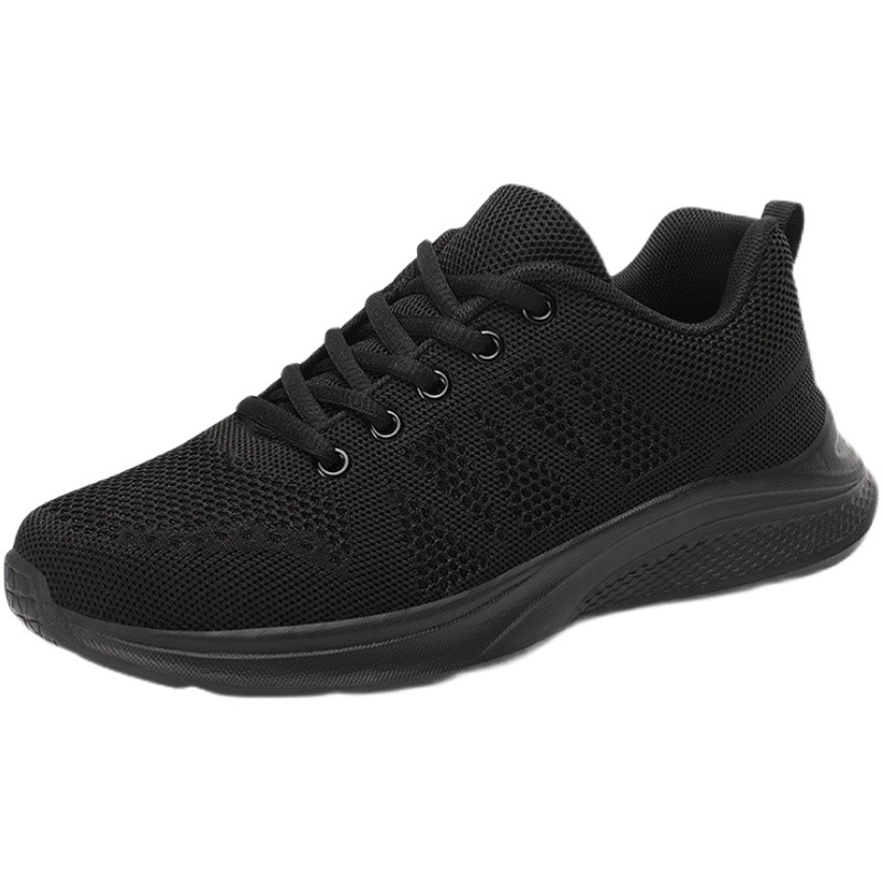 Plaid All Black Women's Shoes 2025 Spring and Summer Mesh Shoes Women's Breathable Sports Shoes Women's Soft Sole Running Shoes Casual Work Shoes