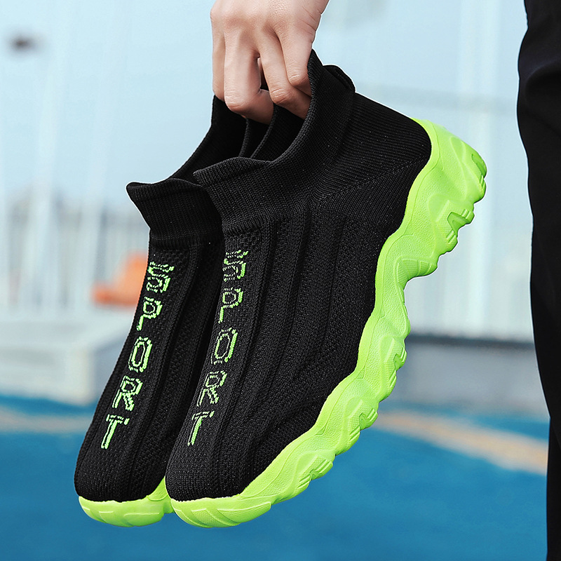 Cross-border plus size Socks Shoes Men's Lazy Shoes Spring and Autumn Flying Weaving Sports Breathable Mesh Shoes Korean-style All-match Slip-on Men's Shoes