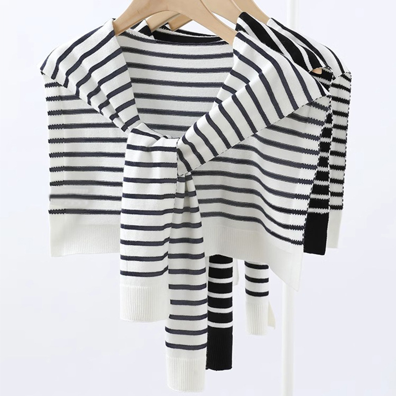 Spring and Autumn Knitted Striped Shawl, High-End Shirt Outerwear, Stylish Vest, Korean Style, Versatile for Going Out, Trendy Shoulder Wrap