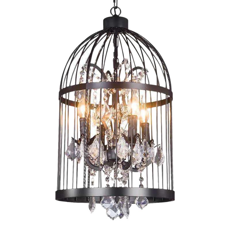 Amazon Crystal Bird Cage Chandelier Iron Art American Retro Industrial Style Lamps Restaurant Bar Table European Style Clothing Store