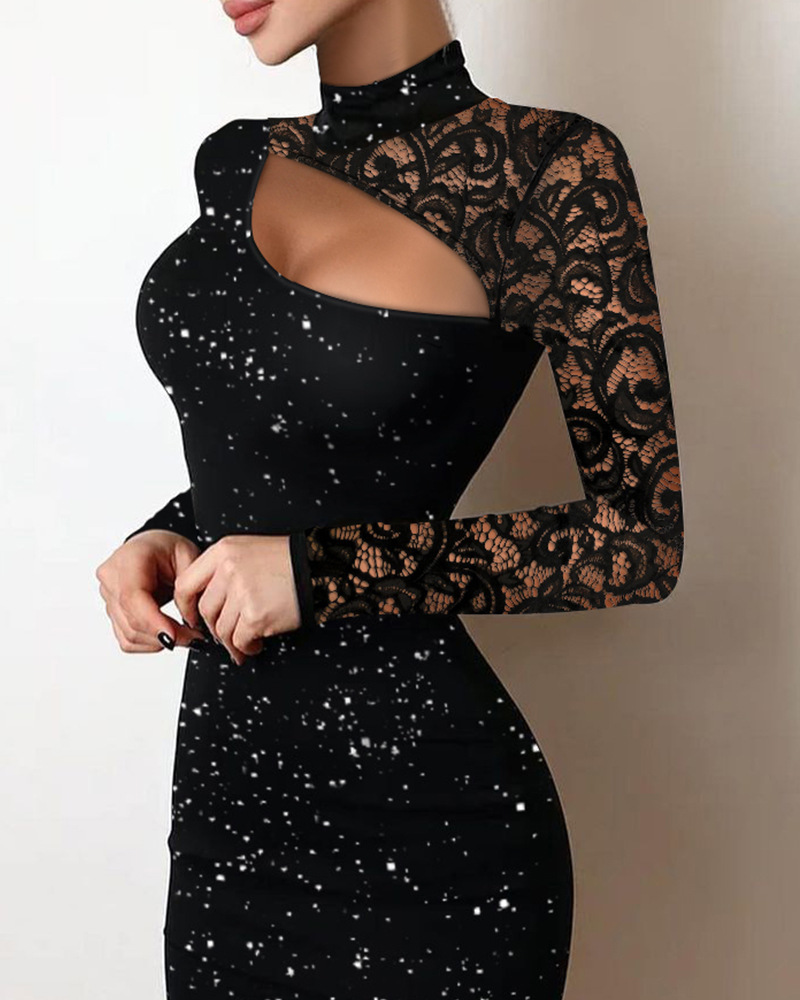 2022 European and American Amazon Lace Hollow Fashion dress Flash Highlights Knitted Fabric Slim-fit Hip Skirt